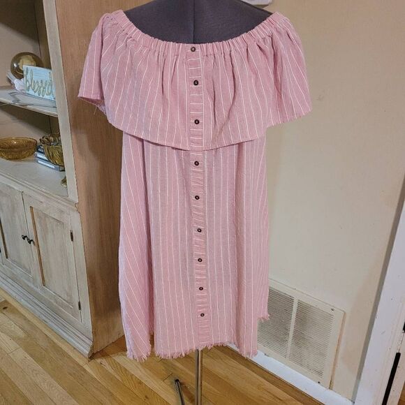 Bluheaven Women's Elastic Off-shoulder Striped Dress Barbie Pink Large - Picture 6 of 16